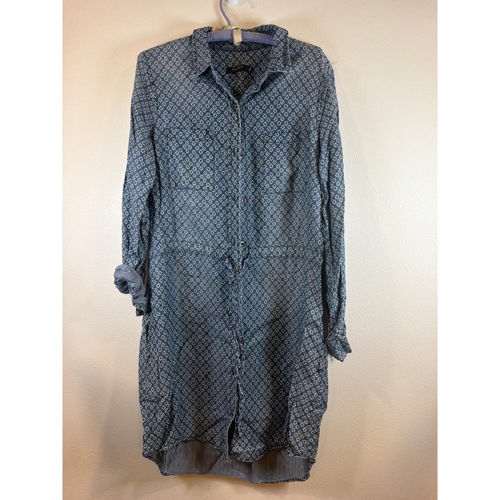 MAX Jeans Button Down Denim Tie Waist Roll Tab Sleeve Dress • Size M
